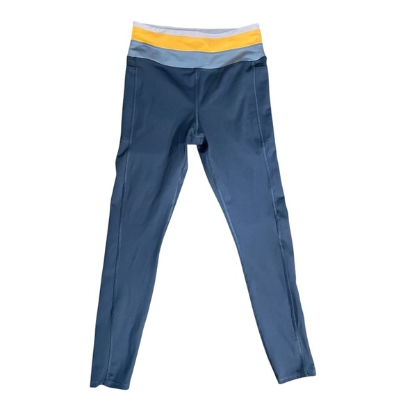 Love & Sports Gray Leggings with Yellow Waistband Side Pockets Sz S - Picture 1 of 6